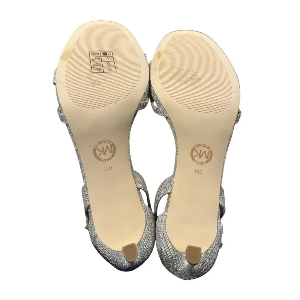 MICHAEL Michael Kors Ava Glitter Mesh Silver Sand Heels Size 9M